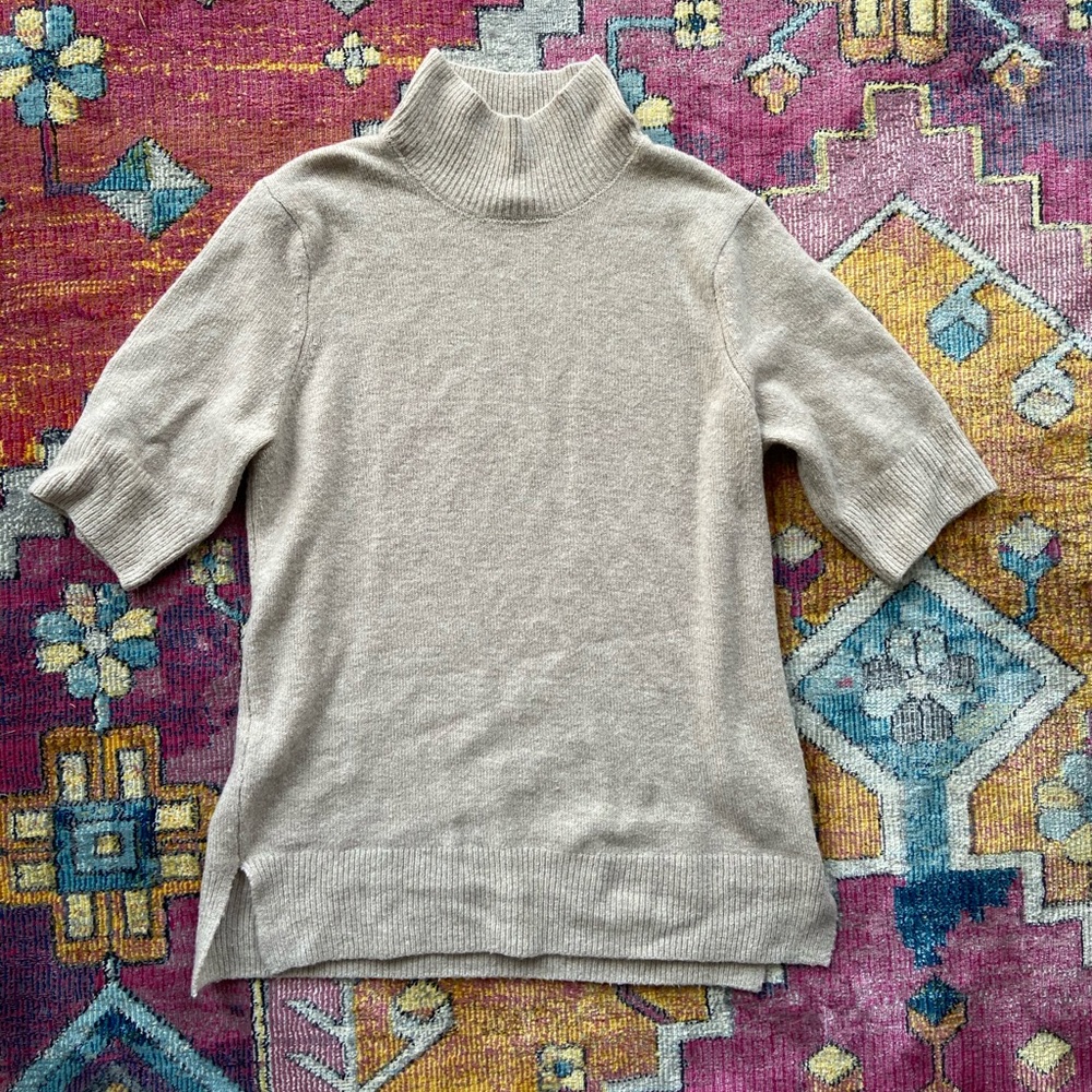 Beige wool mock neck sweater